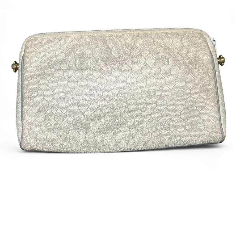 Christian Dior Honeycomb Coated Canvas Makeup Pouch Clutch - White/Cream, Grey